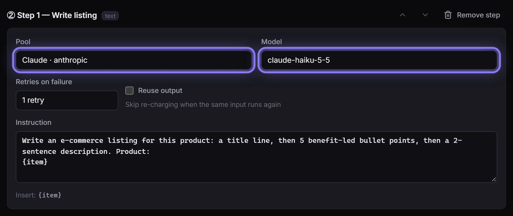 Step 1: the Claude pool picked, and the model changed to claude-haiku-5-5 with it