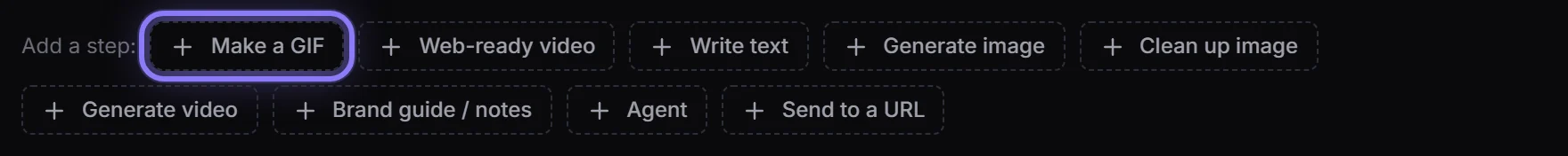 The Add a step row, with Make a GIF outlined